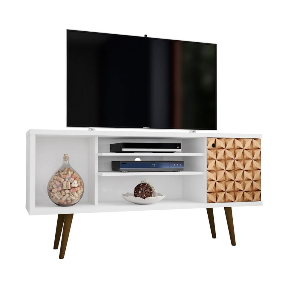 Liberty 53.14" Mid-Century Modern TV Stand in White and 3D Brown Prints