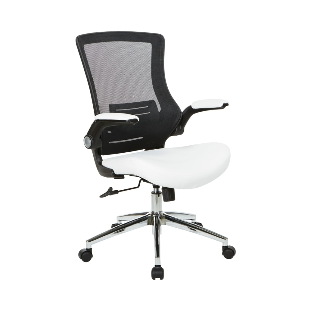 Black_Screen_Back_Manager's_Chair_with_White_Faux_Leather_Seat_and_Padded_Flip_Arms_with_Silver_Accents_Main_Image