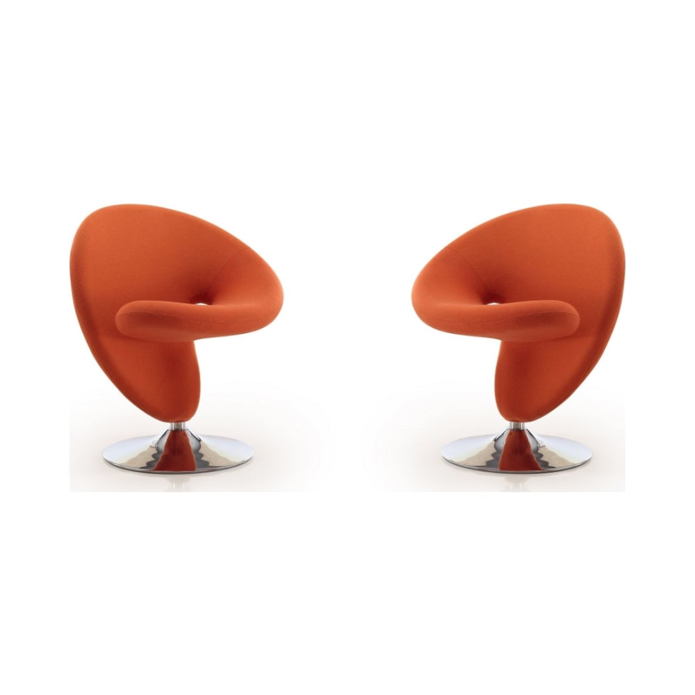 Curl Swivel Accent Chair in Orange and Polished Chrome (Set of 2)