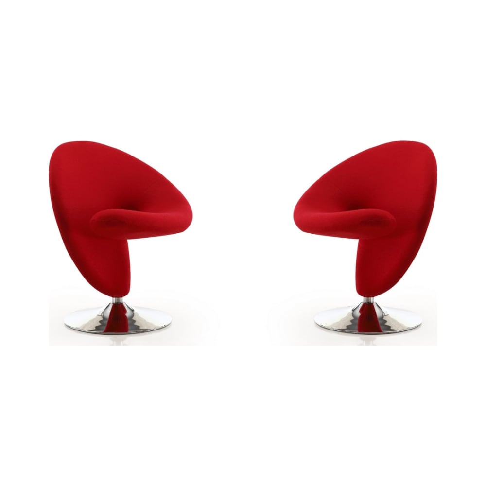 Curl Swivel Accent Chair in Red and Polished Chrome (Set of 2)