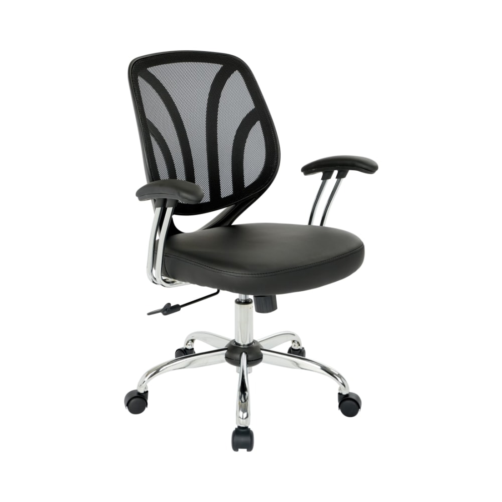 Screen_Back_Chair_with_Chrome_Padded_Arms_and_Dual_Wheel_Carpet_Casters_in_Black_Faux_Leather_Main_Image