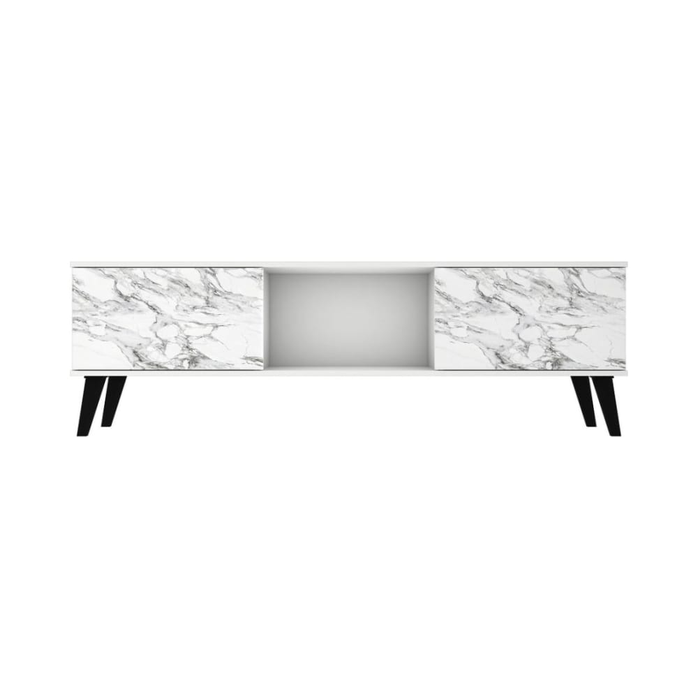 Doyers 62.20" TV Stand in White and Marble Stamp