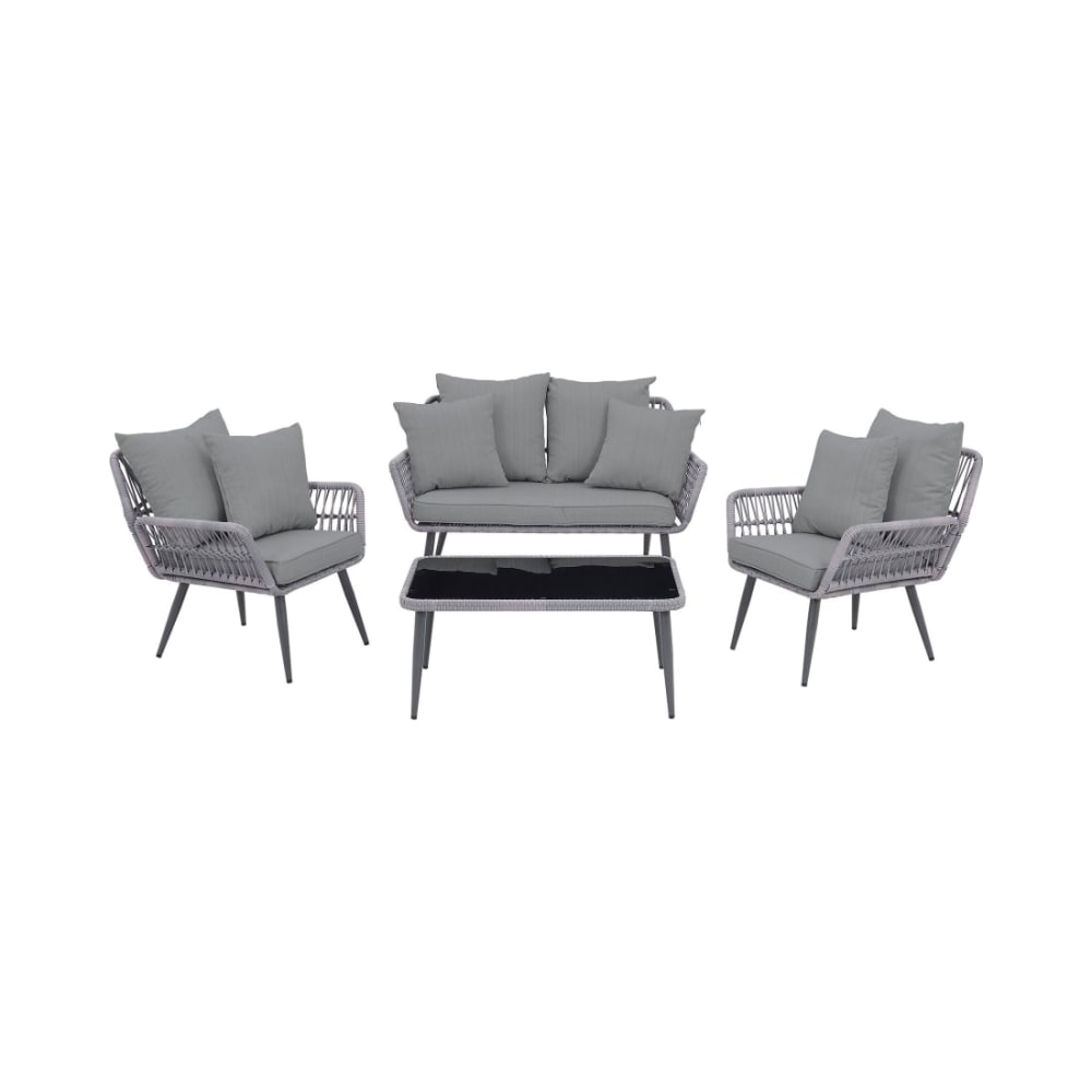 Portofino Patio 4-Person Conversation Set with Coffee Table with Grey Cushions