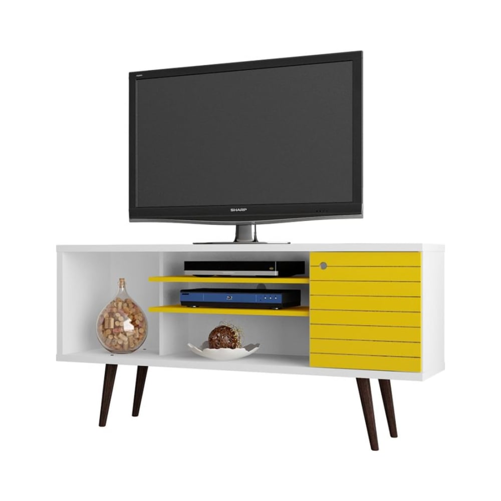 Liberty 53.14" Mid-Century Modern TV Stand in White and Yellow