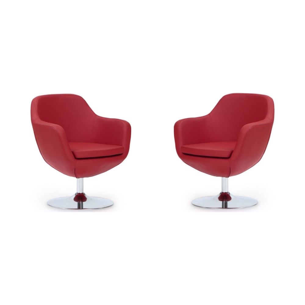 Caisson Faux Leather Swivel Accent Chair in Red and Polished Chrome (Set of 2)