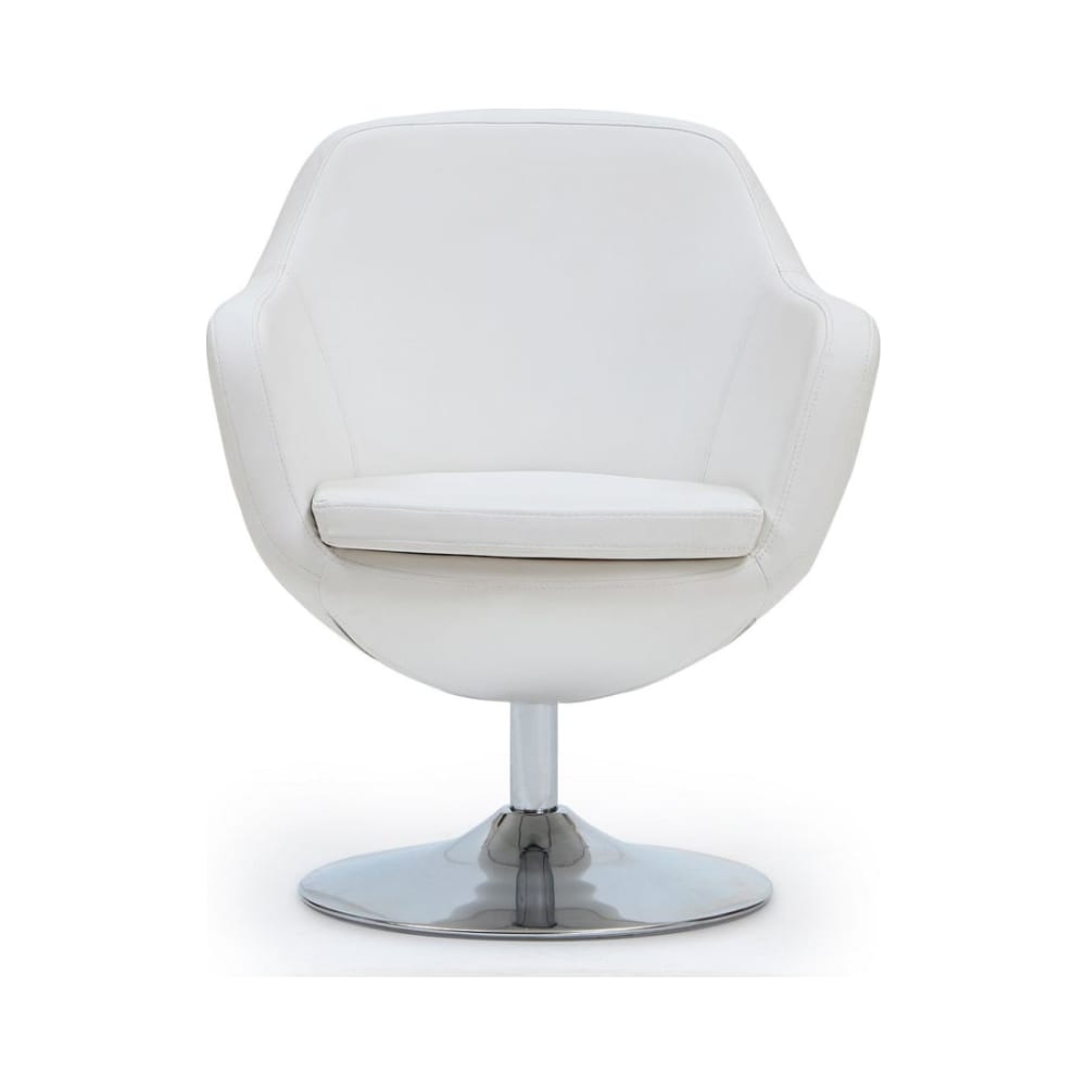 Caisson Faux Leather Swivel Accent Chair in White and Polished Chrome