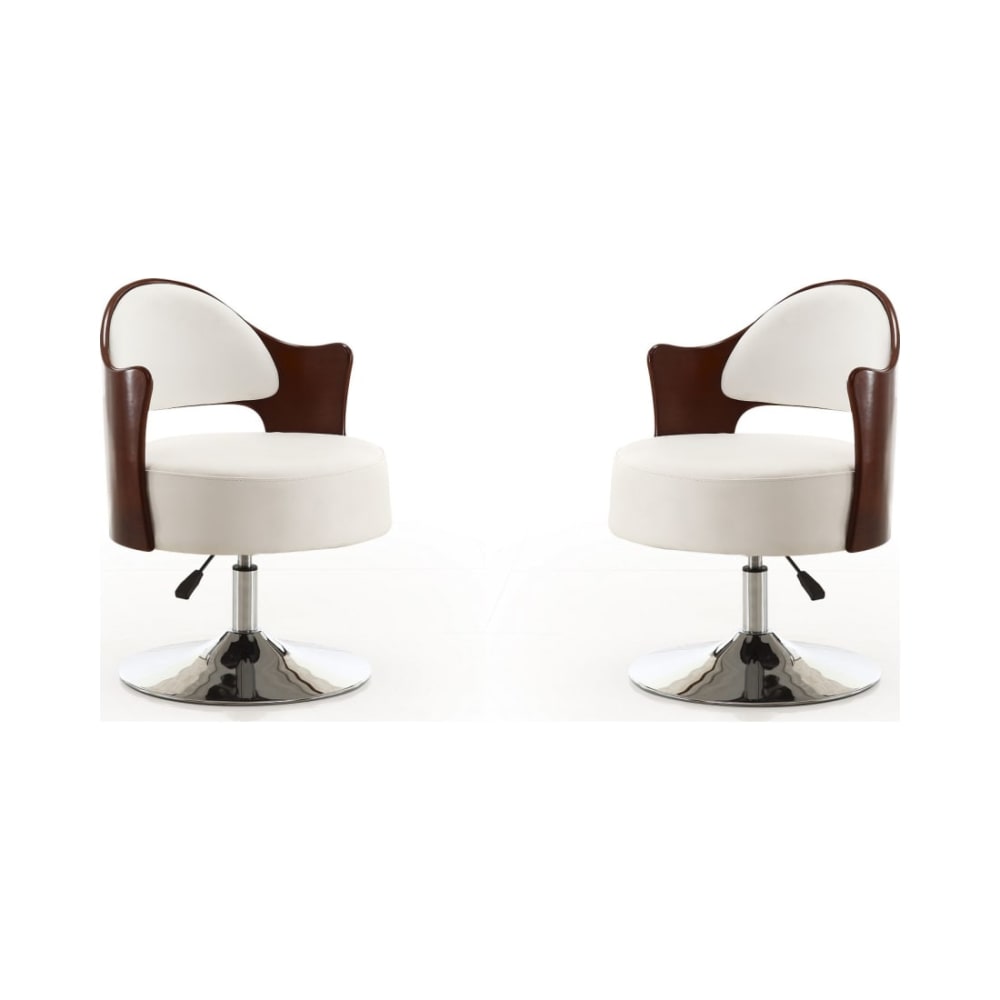 Bopper Adjustable Height Swivel Accent Chair in White and Polished Chrome (Set of 2)