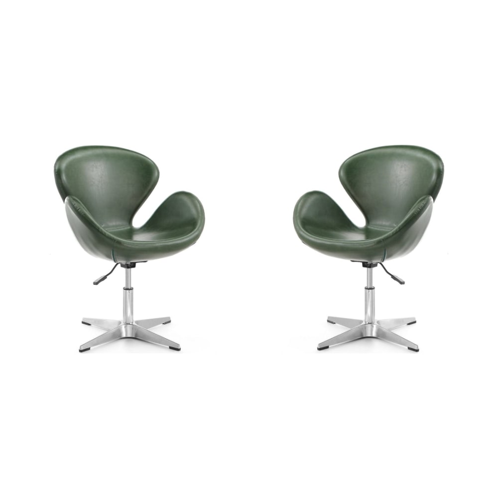 Raspberry Faux Leather Adjustable Swivel Chair in Forest Green and Polished Chrome (Set of 2)
