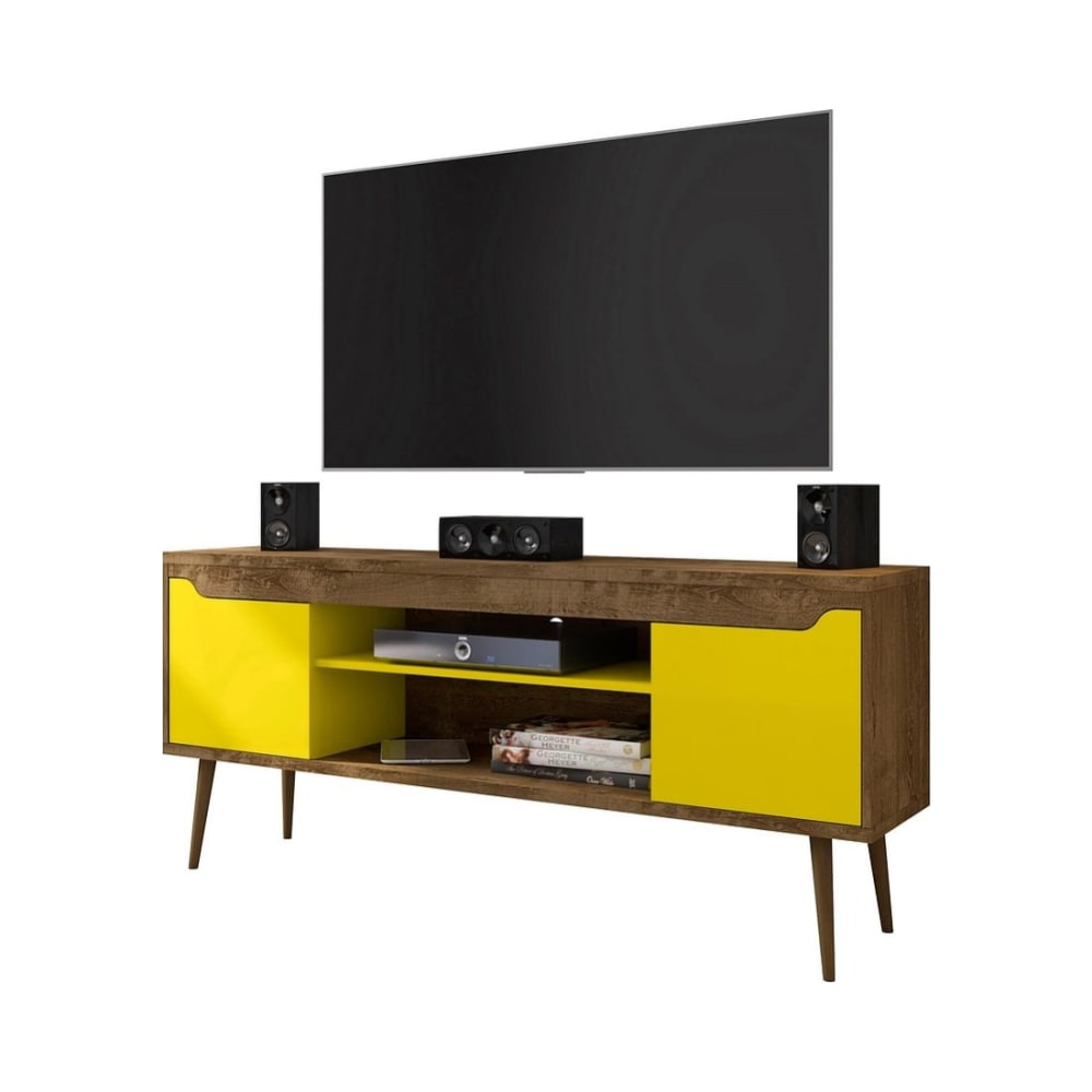 Bradley 62.99" TV Stand in Rustic Brown and Yellow