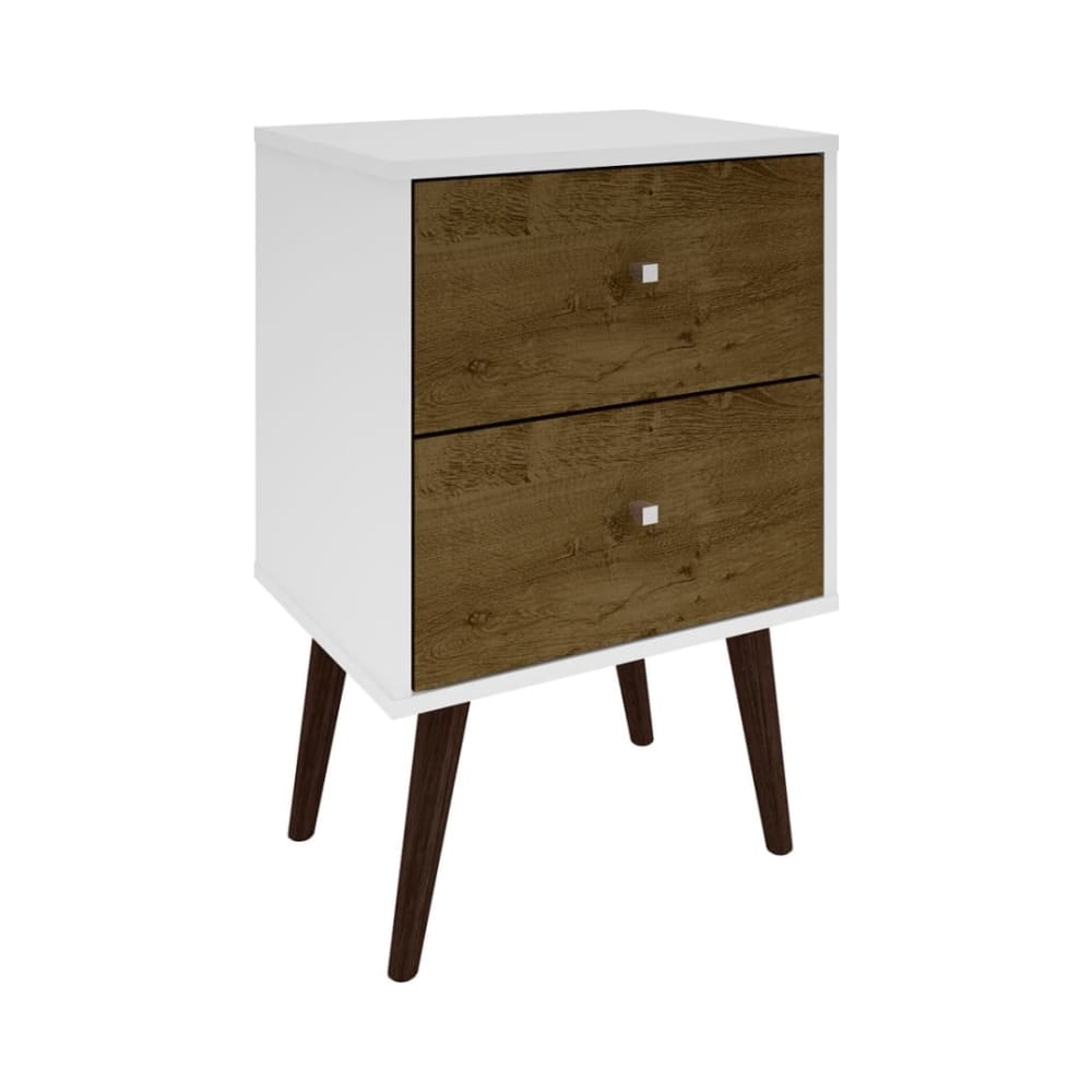 Liberty Mid-Century Modern Nightstand 2.0 in White and Rustic Brown