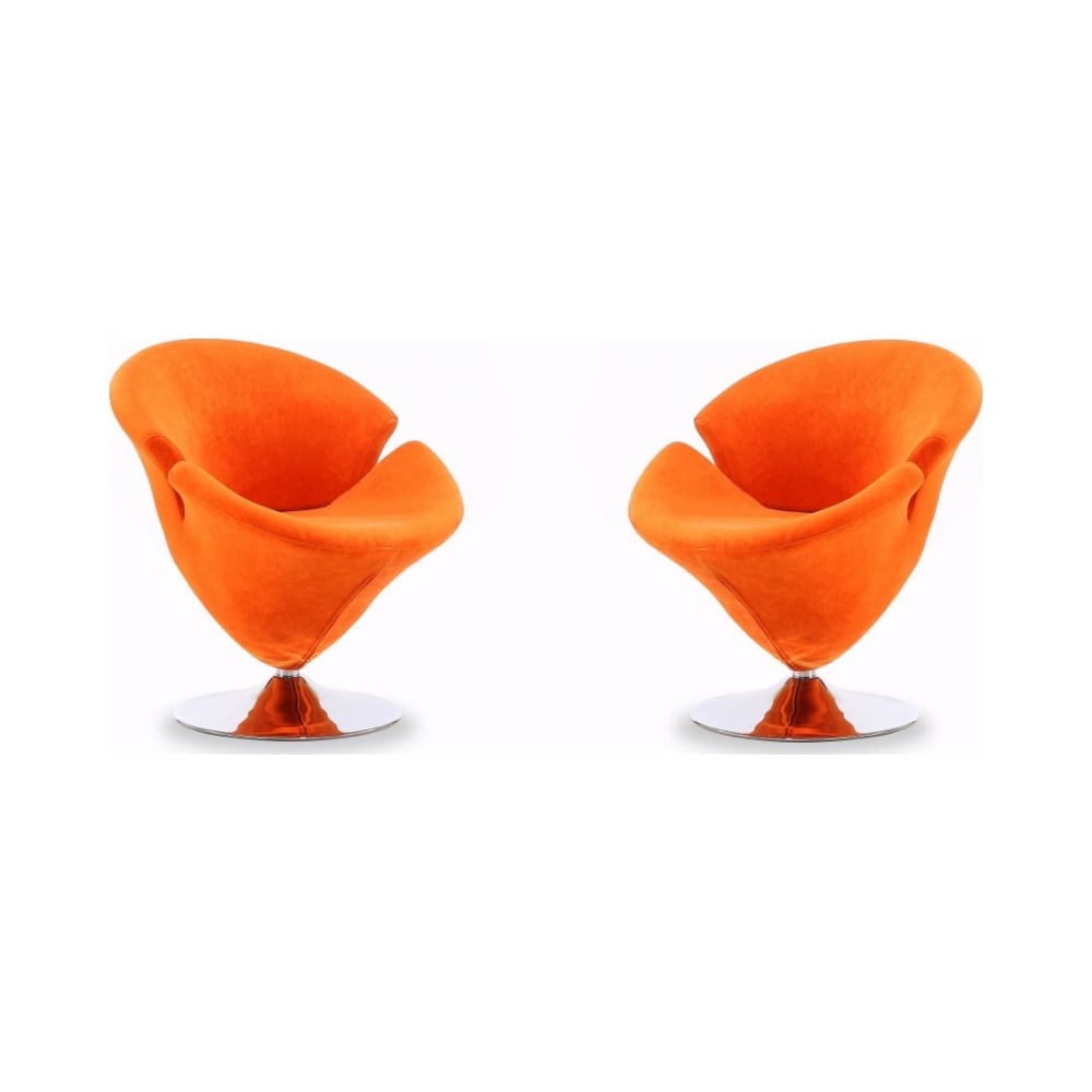 Tulip Swivel Accent Chair in Orange and Polished Chrome (Set of 2)
