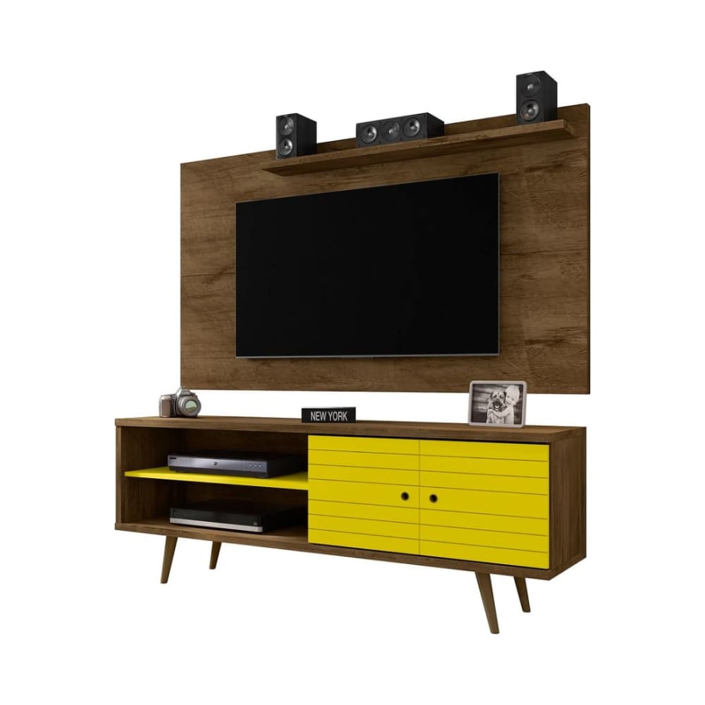 Liberty 62.99" TV Stand and Panel in Rustic Brown and Yellow