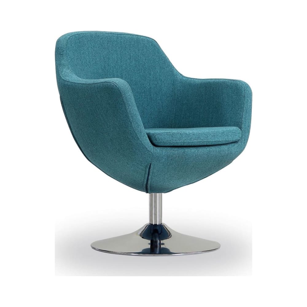 Caisson Swivel Accent Chair in Blue and Polished Chrome