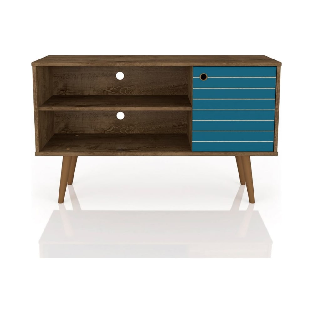 Liberty 42.52" TV Stand in Rustic Brown and Aqua Blue