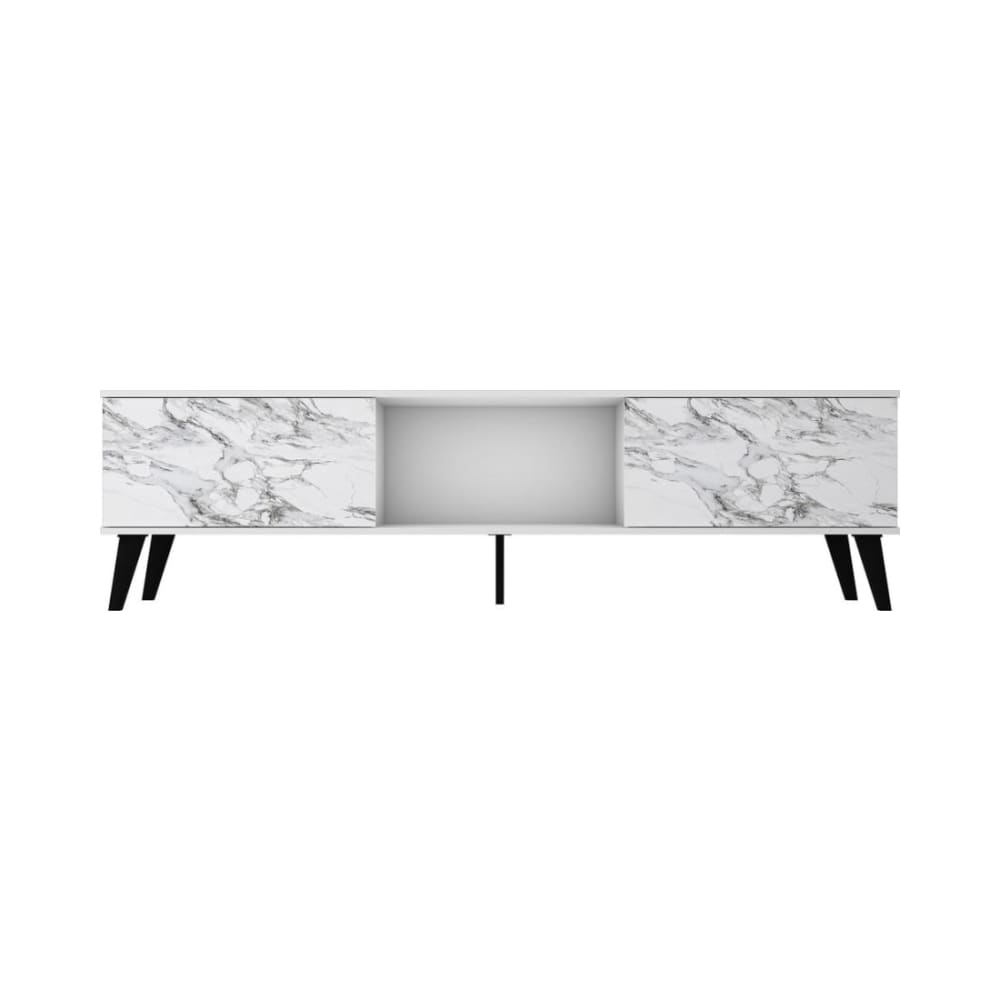 Doyers 70.87" TV Stand in White and Marble Stamp