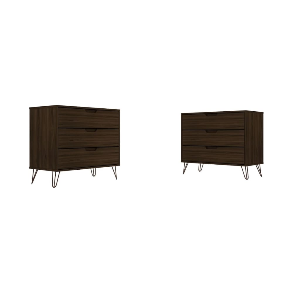 Rockefeller 3-Drawer Brown Dresser (Set of 2)