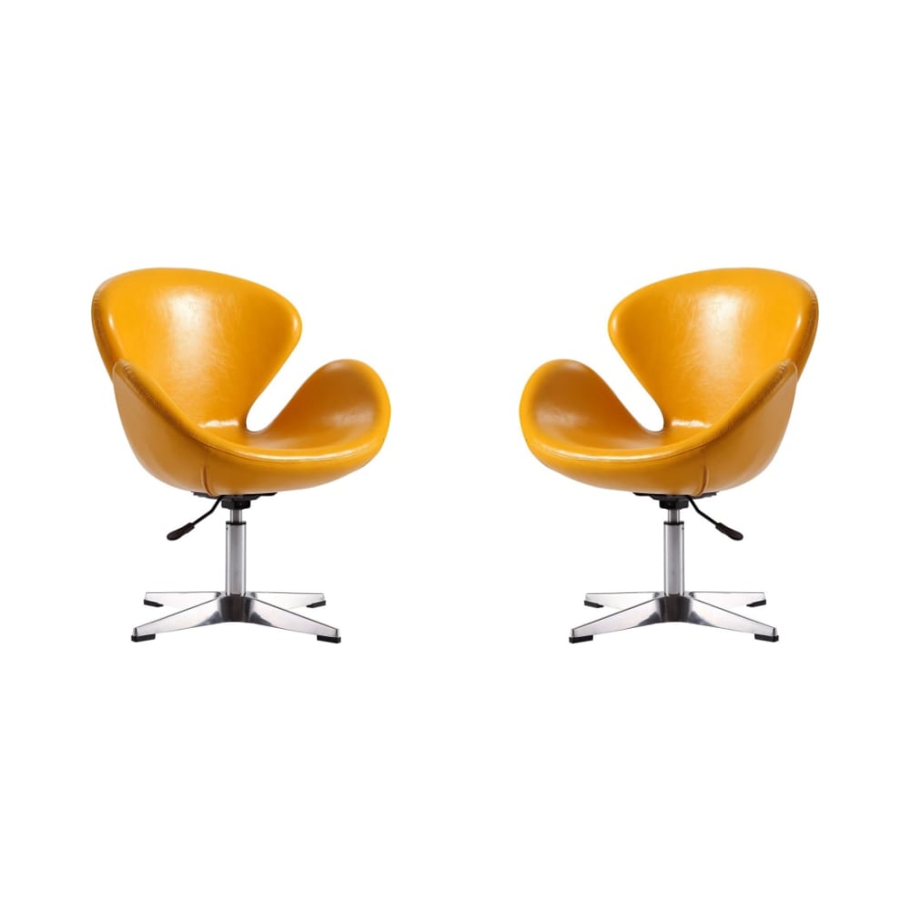 Raspberry Faux Leather Adjustable Swivel Chair in Yellow and Polished Chrome (Set of 2)