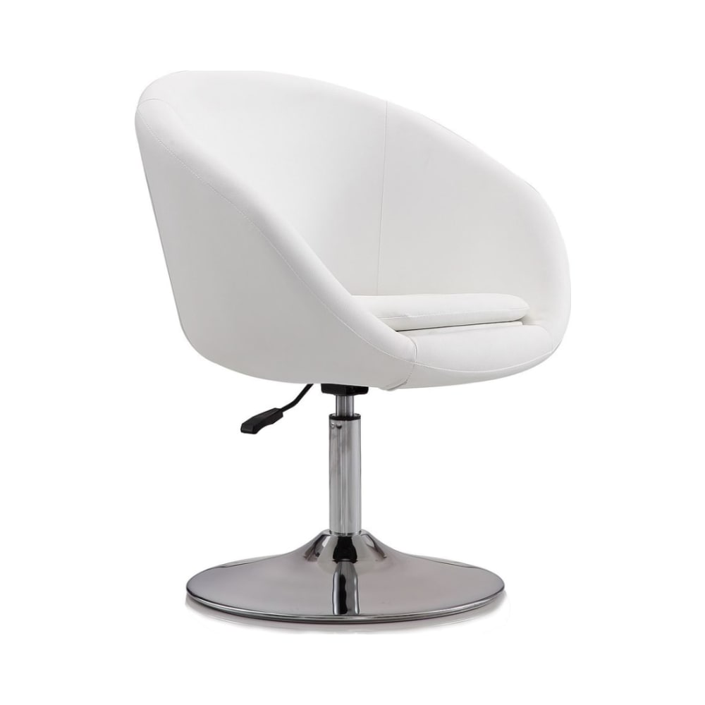 Hopper Swivel Adjustable Height Faux Leather Chair in White and Polished Chrome