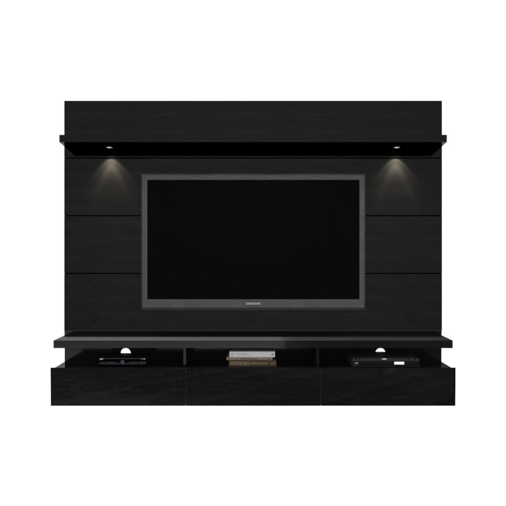 Cabrini 2.2 Floating Wall Theater Entertainment Center in Black Gloss and Black Matte