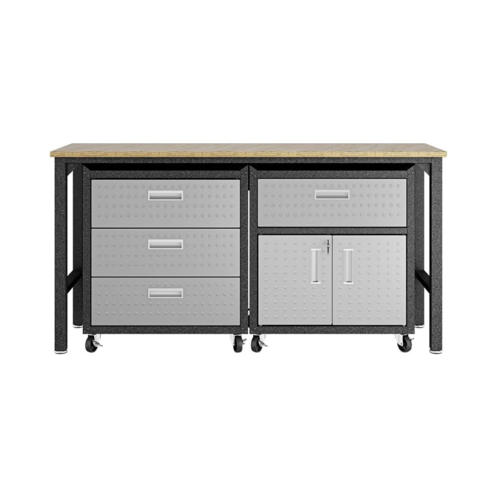 Fortress 3-Piece Mobile Space-Saving Garage Cabinet and Worktable 5.0 in Grey