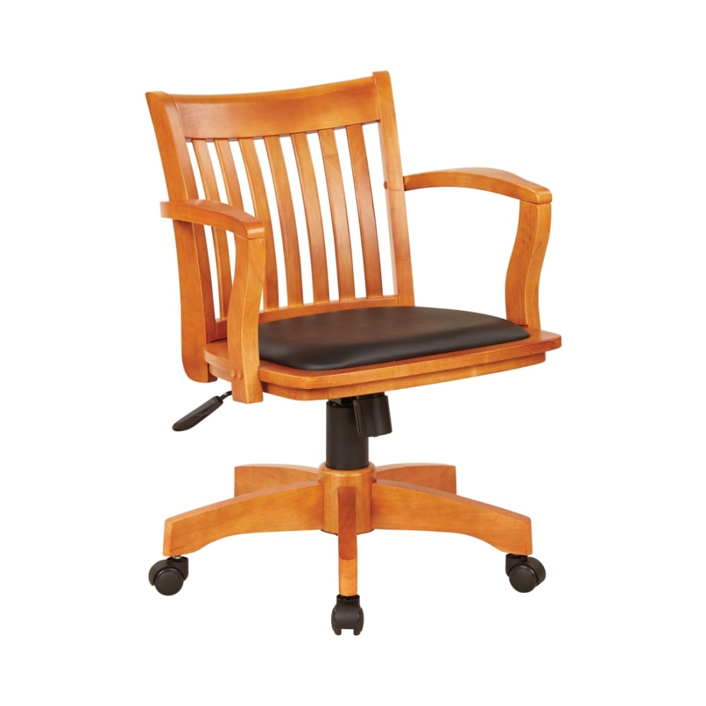 Deluxe_Wood_Bankers_Chair_with_Vinyl_Padded_Seat_in_Fruit_Wood_Finish_and_Black_Vinyl_Fabric_Main_Image