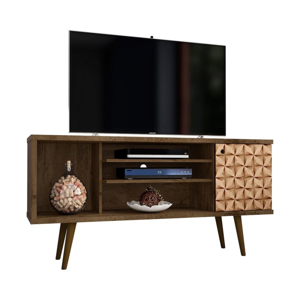 Liberty 53.14" TV Stand in Rustic Brown and 3D Brown Prints