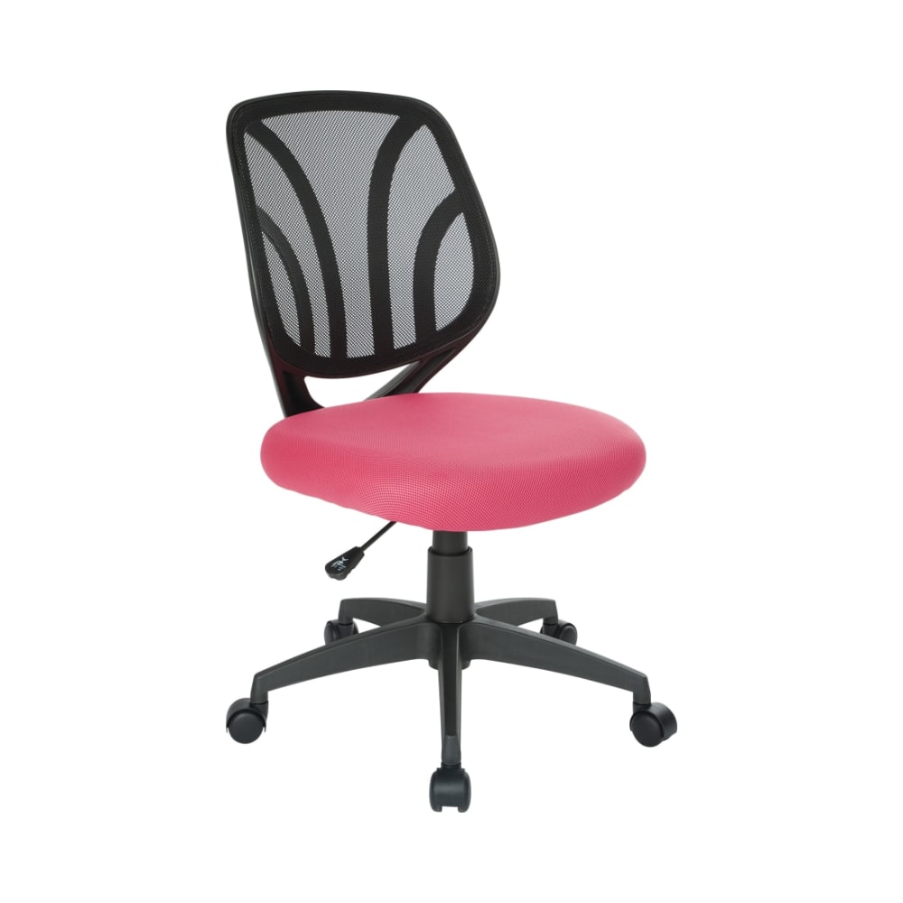 Screen_Back_Armless_Task_Chair_with_Pink_Mesh_and_Dual_Wheel_Carpet_Casters_Main_Image