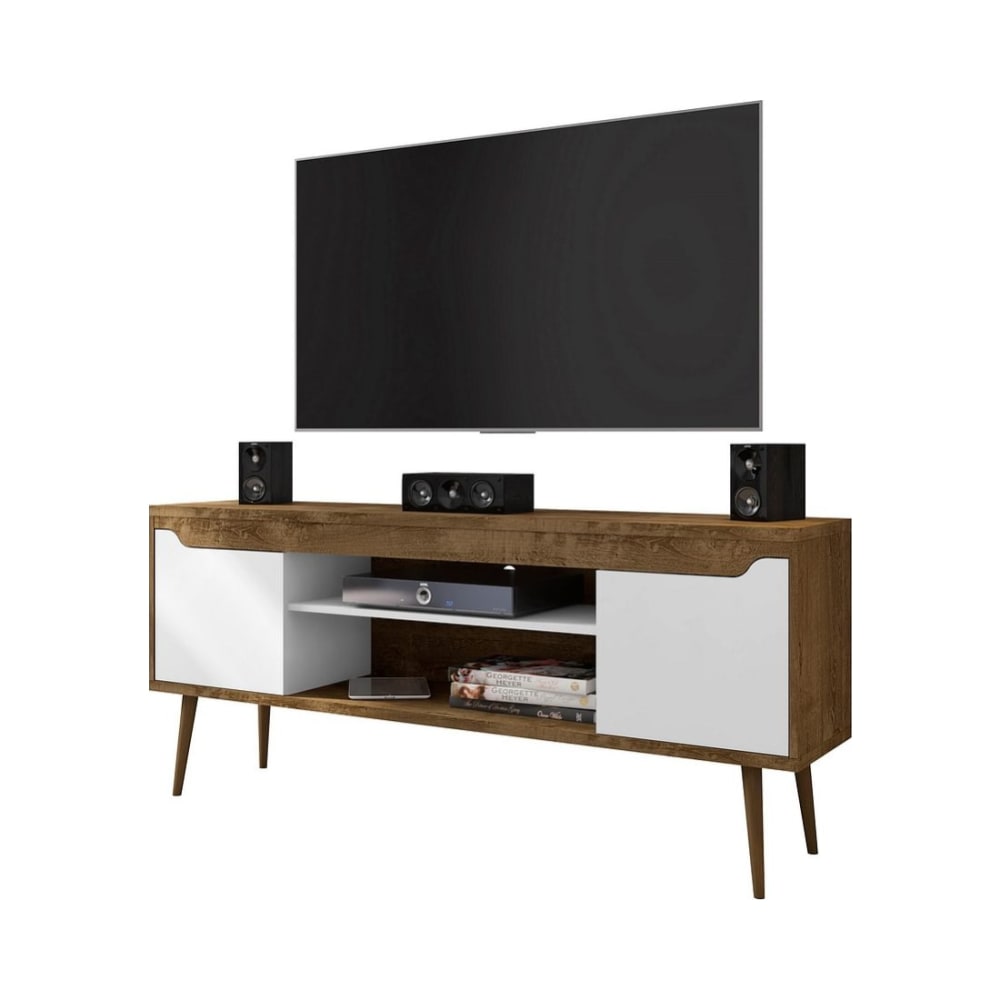 Bradley 62.99" TV Stand in Rustic Brown and White