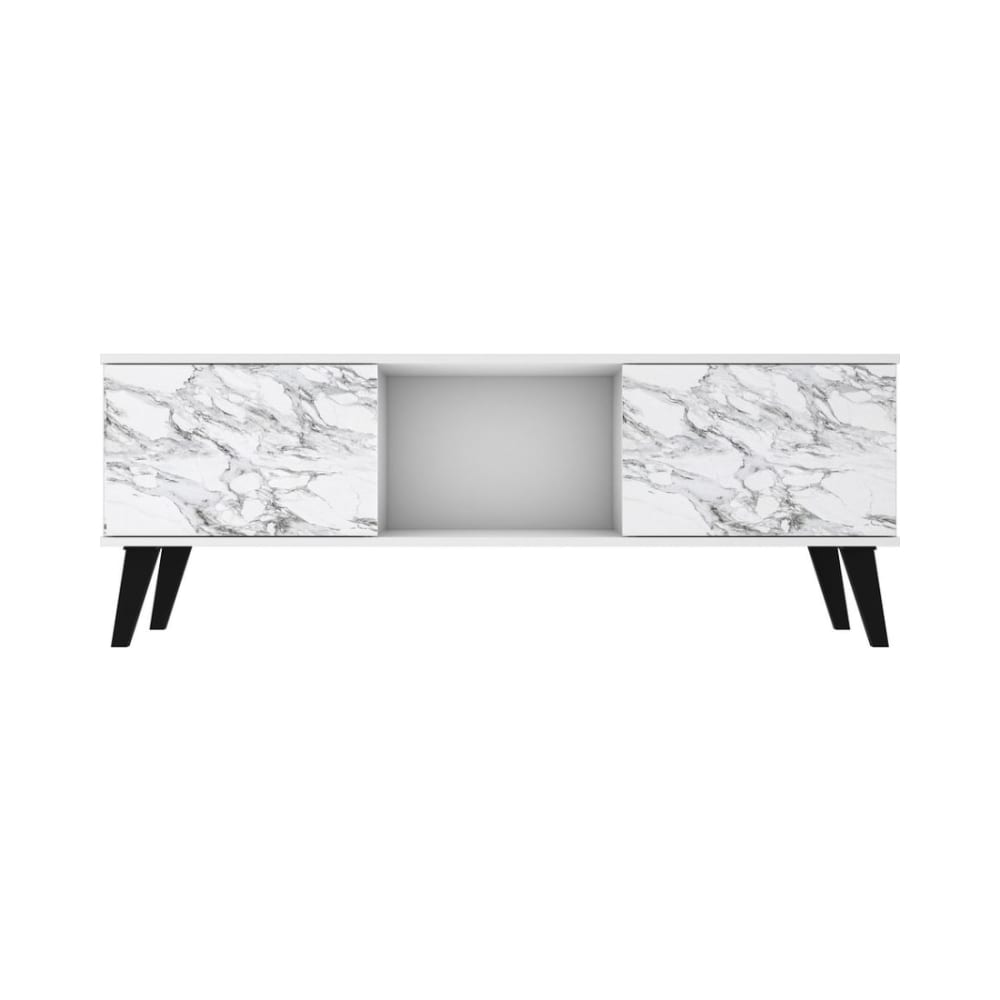 Doyers 53.15" TV Stand in White and Marble Stamp