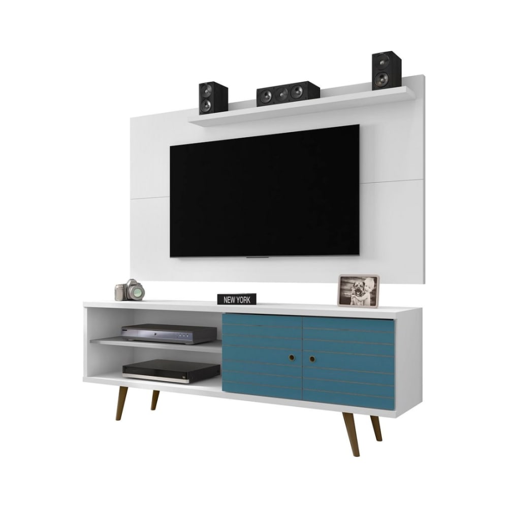 Liberty 62.99" TV Stand and Panel in White and Aqua Blue