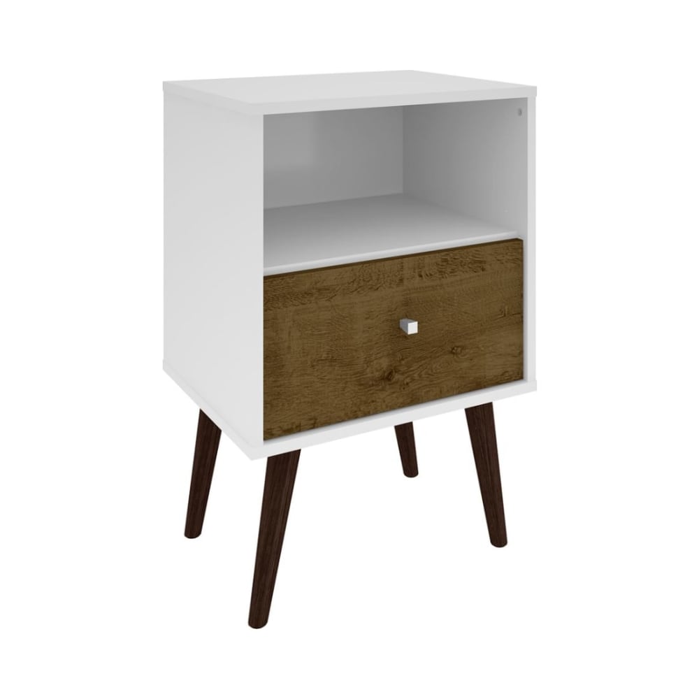 Liberty Mid-Century Modern Nightstand 1.0 in White and Rustic Brown