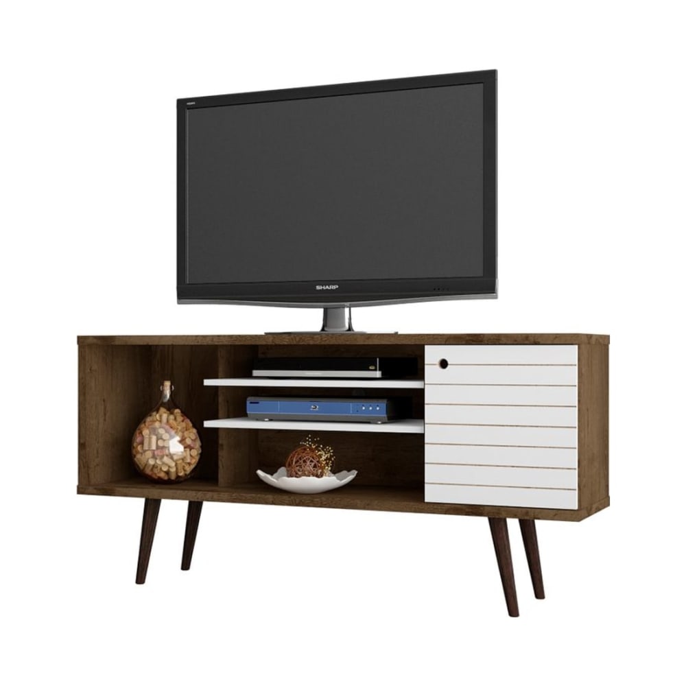 Liberty 53.14" Mid-Century Modern TV Stand in Rustic Brown and White