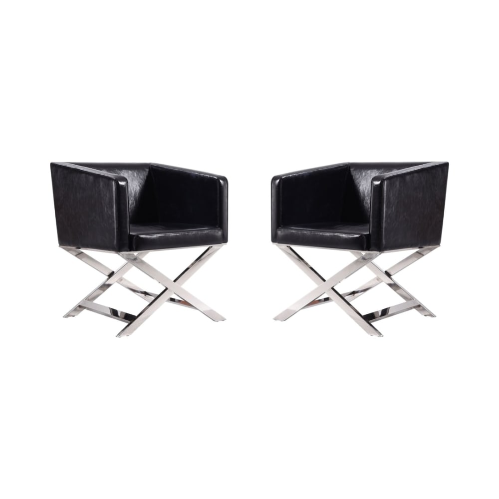 Hollywood Lounge Accent Chair in Black and Polished Chrome (Set of 2)