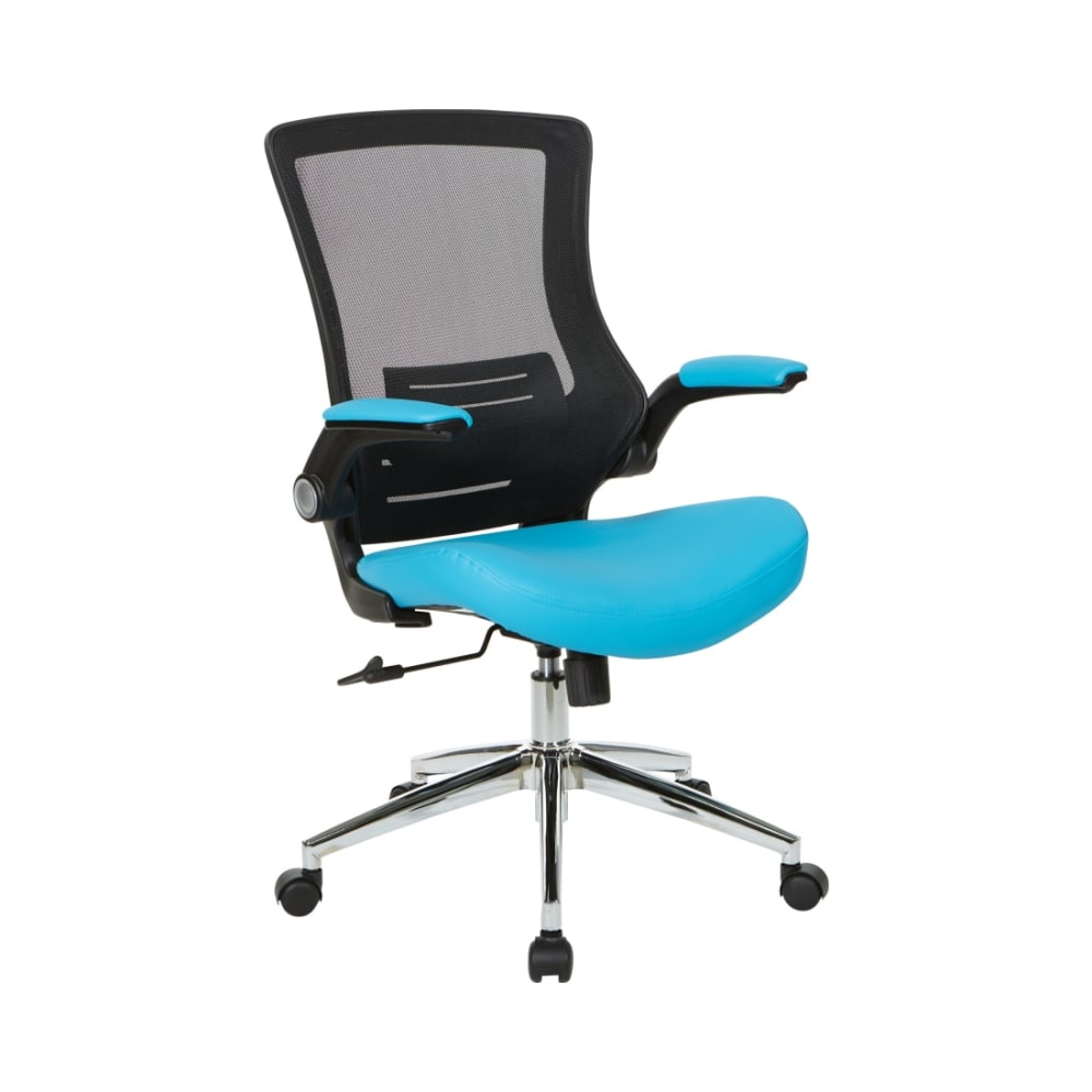 Black_Screen_Back_Manager's_Chair_with_Blue_Faux_Leather_Seat_and_Padded_Flip_Arms_with_Silver_Accents_Main_Image