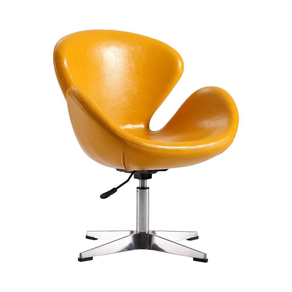 Raspberry Faux Leather Adjustable Swivel Chair in Yellow and Polished Chrome