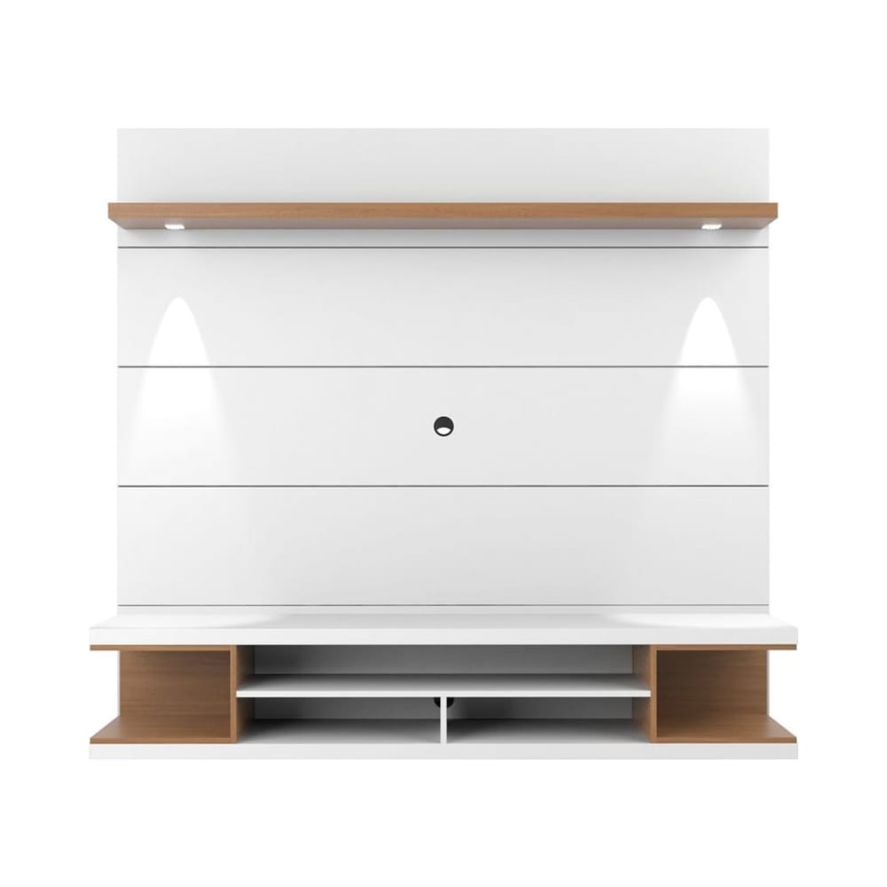 Utopia Floating Theater Entertainment Center in White Gloss and Maple Cream