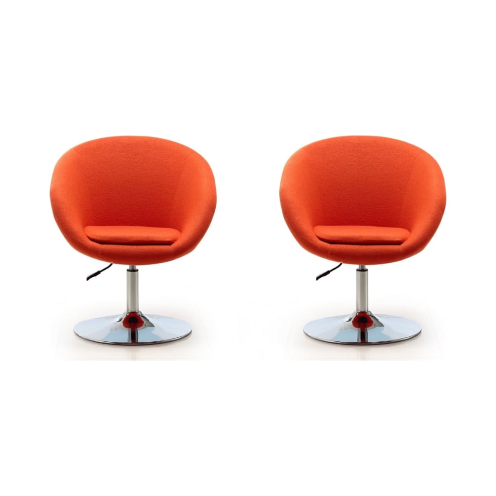 Hopper Swivel Adjustable Height Chair in Orange and Polished Chrome (Set of 2)