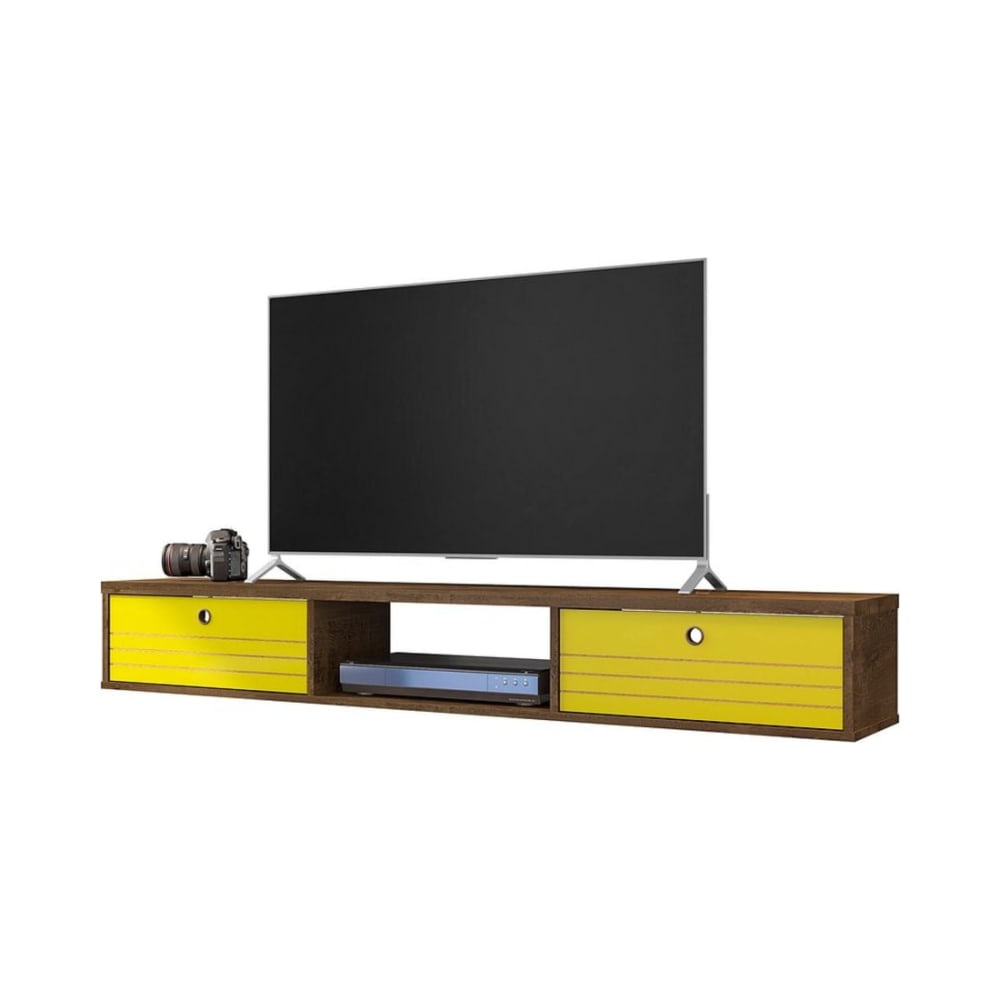 Liberty 62.99" Floating Entertainment Center in Rustic Brown and Yellow