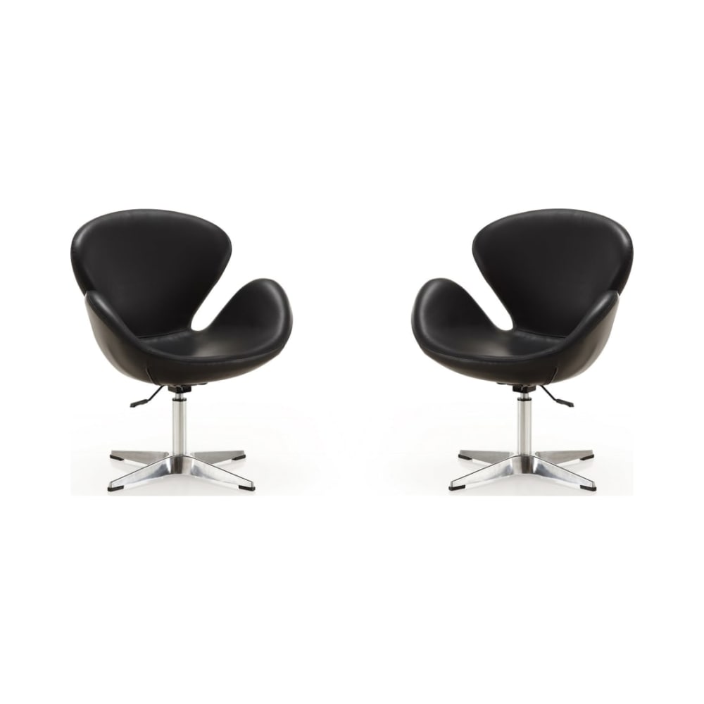 Raspberry Faux Leather Adjustable Swivel Chair in Black and Polished Chrome (Set of 2)