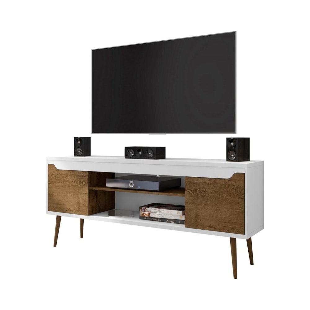 Bradley 62.99" TV Stand in White and Rustic Brown