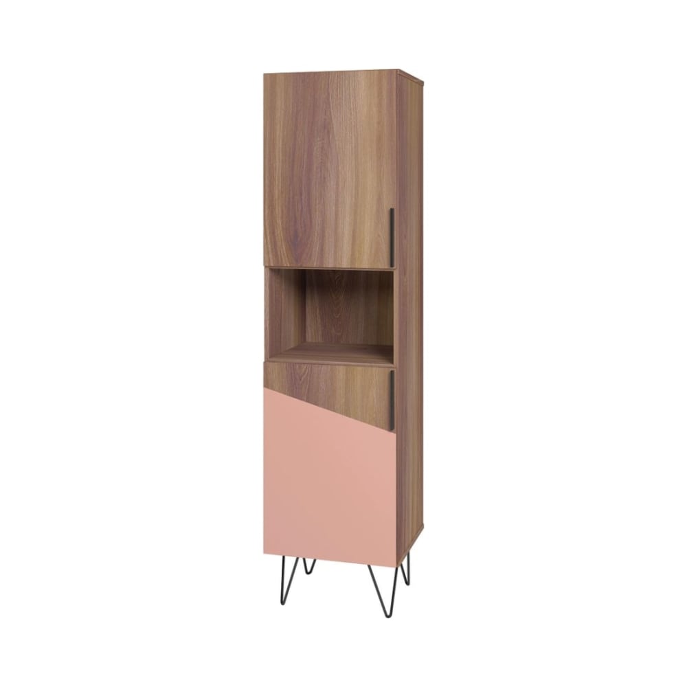 Beekman 17.51" Narrow Bookcase Cabinet in Brown and Pink