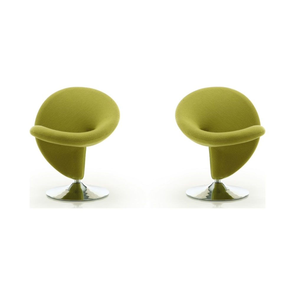 Curl Swivel Accent Chair in Green and Polished Chrome (Set of 2)