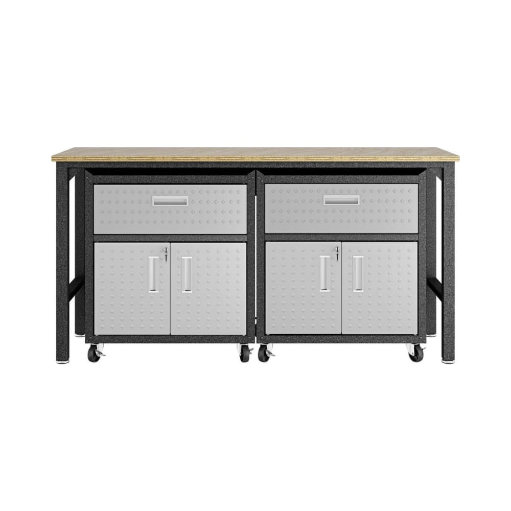 Fortress 3-Piece Mobile Space-Saving Garage Cabinet and Worktable 4.0 in Grey