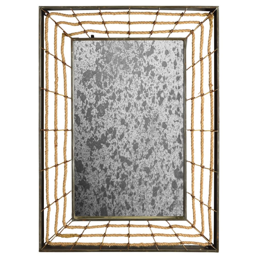 Antiqued Mirror with Rope and Metal Frame (MH1195)