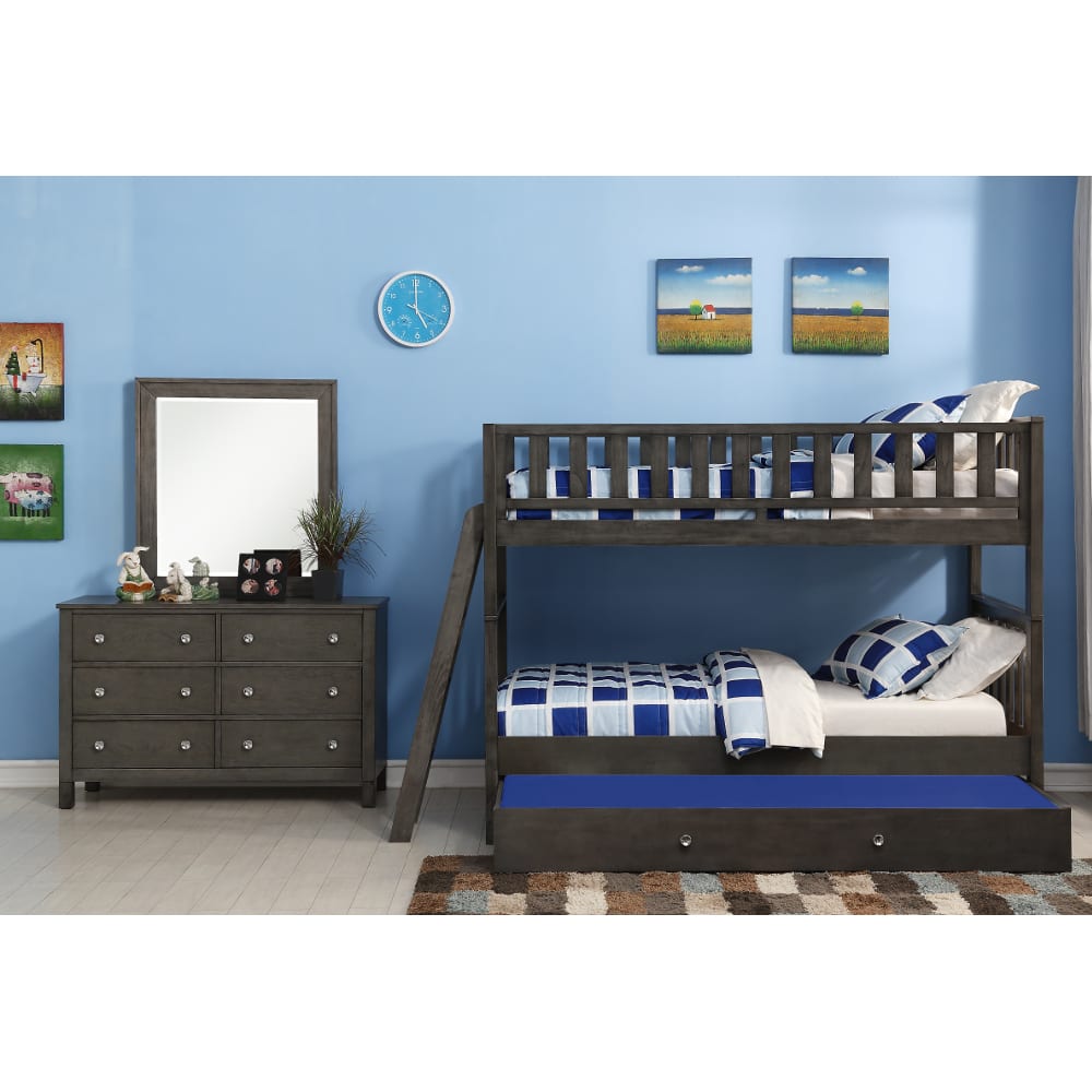 Quiz Twin Over Twin Bunk Bed Collection - Bunk Bed, Dresser, Ladder & Mirror - Grey - 3357