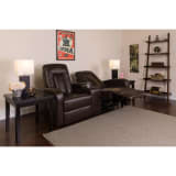 Eclipse Series 2-Seat Reclining Brown LeatherSoft Theater Seating Unit with Cup Holders