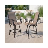 Patio Bar Height Stools Set of 2 All Weather Textilene Swivel Patio Stools and Deck Chairs with High Back & Armrests in Brown