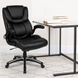 High Back Black LeatherSoft Executive Swivel Office Chair with Double Layered Headrest and Open Arms