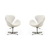 Raspberry Faux Leather Adjustable Swivel Chair in White and Polished Chrome (Set of 2)