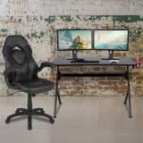 Black Gaming Desk and Black Racing Chair Set with Cup Holder, Headphone Hook & 2 Wire Management Holes